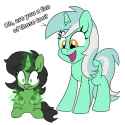 3528020__safe_artist-colon-unitxxvii_lyra+heartstrings_oc_oc-colon-filly+anon_pony_unicorn_g4_dialogue_duo_duo+female_female_filly_foal_glowing_glowing+horn_han