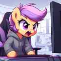 3219623__safe_ai+content_ai+generated_generator-colon-dall-dash-e+3_prompter-colon-ponynyanners_scootaloo_pegasus_semi-dash-anthro_angry_chair_clothes_hoodie_ke