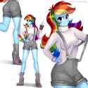 2244545__safe_artist-colon-xjenn9_rainbow+dash_equestria+girls_butt_clothes_high+heels_overalls_rainbutt+dash_shoes_smiling_solo_strap+slip