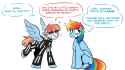 3474258__safe_artist-colon-redxbacon_rainbow+dash_windy+whistles_pegasus_pony_g4_bone_clothes_costume_cute_dialogue_duo_duo+female_embarrassed_eyeroll_female_ha