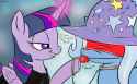 1192994__suggestive_artist-colon-ray-dash-pemmburge_trixie_twilight+sparkle_alicorn_pony_g4_ballgag_blindfold_bondage_collar_dialogue_dominatrix_female_femdom_f (1)