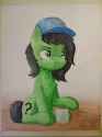 3533899__safe_artist-colon-zocidem_oc_oc+only_oc-colon-filly+anon_earth+pony_pony_cap_female_filly_hat_jar_sitting_solo