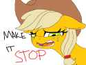 1882215__safe_artist-colon-paintanon_applejack_earth+pony_pony_g4_dialogue_female_make+it+stop_solo