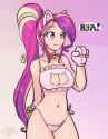 1116504__suggestive_artist-colon-scorpdk_princess+cadance_human_-colon-3_adorasexy_animal+costume_bell+collar_belly+button_bra_breasts_busty+princess+cadance_ca