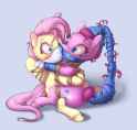 2807455__suggestive_artist-colon-gor1ck_fluttershy_pinkie+pie_earth+pony_pegasus_pony_g4_bondage_bound+and+gagged_bound+together_cloth+gag_duct+tape_female_fems