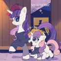 2997240__safe_artist-colon-zhen8558_rarity_sweetie+belle_pony_unicorn_beatnik_beatnik+rarity_belle+sisters_beret_clothes_cute_diasweetes_duo_excited_eye+clippin