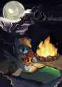 Scootaloo and Dash by the camp fire