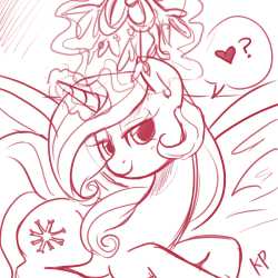 501653__safe_artist-colon-kinkypinkie_oc_oc+only_oc-colon-peppermint+snowflake_pony_christmas_female_heart_lineart_mare_mistletoe_monochrome_solo_sultry