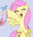 3544526__safe_artist-colon-mouseu_fluttershy_fish_pegasus_pony_g4_animated_bipedal_blush+sticker_blushing_cute_dancing_female_gif_hoof+hold_mare_not+salmon_open