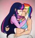 652625__suggestive_artist-colon-scorpdk_rainbow+dash_twilight+sparkle_human_abs_belly+button_blushing_breasts_buff_busty+twilight+sparkle_clothes_duo_eyes+clos