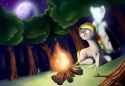 2736059__safe_artist-colon-renatethepony_earth+pony_ghost_ghost+pony_pony_undead_campfire_don27t+starve_duo_female_flower_forest_full+moon_high+res_lying+down_m