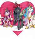 406801__safe_artist-colon-mattings_alicorn_changeling_changeling+queen_female_heart_hearts+and+hooves+day_horn+impalement_mare_princess+cadance_princes