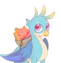 3420386__safe_artist-colon-aureate+serene_derpibooru+exclusive_gallus_griffon_g4_bread_colored+wings_cute_food_gallabetes_honey_male_purple+eyes_simple+backgrou