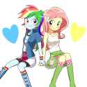 1063170__safe_artist-colon-ryuu_fluttershy_rainbow+dash_equestria+girls_blushing_clothes_flutterdash_holding+hands_lesbian_shipping_skirt_tanktop