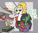 3549273__safe_artist-colon-jargon+scott_oc_oc+only_oc-colon-anon-dash-mare_oc-colon-dyx_alicorn_earth+pony_pony_box+of+chocolates_cigarette_clothes_dialogue_duo