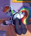 2567856__suggestive_artist-colon-shadowreindeer_rainbow+dash_pegasus_pony_blushing_bucket_butt_clothes_commission_cute_dock_exclamation+point_eyes+closed_female