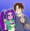 3550095__safe_artist-colon-ameliacostanza_aria+blaze_equestria+girls_g4_crossover_duo_duo+male+and+female_female_male_marvel_peace+sign_peter+parker_spider-dash