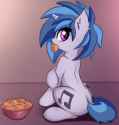 1680483__safe_artist-colon-twiren_dj+pon-dash-3_vinyl+scratch_both+cutie+marks_cookie_cute_female_food_looking+back_mare_pony_sitting_solo_sweet+dreams