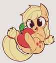 2096446__safe_artist-colon-manacha_____applejack_apple_big+eyes_blushing_chibi_cute_earth+pony_eye+clipping+through+hair_female_food_fullbody_happy_jac