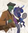 2061325__safe_artist-colon-redruin01_princess+luna_oc_oc-colon-anon_alicorn_human_pony_g4_clothes_duo_golf+club_j-dot-+c-dot-+leyendecker_tennis+racket