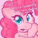 3551586__safe_artist-colon-dynamo_pinkie+pie_earth+pony_pony_g4_blue+eyes_blushing_bronybait_dialogue_female_flirting_heart_heart+eyes_looking+at+you_mare_open+