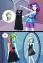 3533181__safe_artist-colon-riouku_rainbow+dash_rarity_human_equestria+girls_g4_2+panel+comic_beautiful+wet+black+dress_black+dress_blushing_breasts_clothes_clot