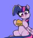 3329194__safe_artist-colon-ponconcarnal_twilight+sparkle_alicorn_pony_g4_animated_belly_burger_chewing_eating_eye+clipping+through+hair_eyebrows_eyebrows+visibl