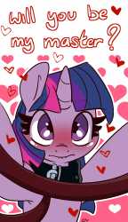 3548071__safe_alternate+character_alternate+version_artist-colon-lou_twilight+sparkle_pony_g4_armpits_blushing_collar_female_femsub_heart_holiday_leash_lip+bite (1)