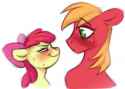 3267627__questionable_artist-colon-bloodymrr_derpibooru+import_apple+bloom_big+macintosh_pony_age+difference_blushing_comic_dialogue_female_freckles_he