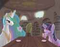 celestia_and_twilight_drinking_tea