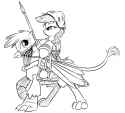 465334__safe_artist-colon-xioade_gilda_rainbow+dash_griffon_g4_black+and+white_bridle_cavalry_drawfag_grayscale_hat_history_islam_lance_monochrome_ponies+ridin