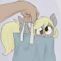 2252854__safe_artist-colon-t72b_derpibooru+exclusive_derpy+hooves_human_pegasus_pony_behaving+like+a+cat_cute_derpabetes_disembodied+hand_female_hand_holding+a+