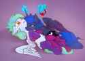 3419734__suggestive_artist-colon-itssim_princess+celestia_princess+luna_oc_oc-colon-siriusnavigator_alicorn_pegasus_pony_g4_ballgag_blushing_bonding_canon+x+oc_