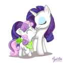 1517__safe_artist-colon-mysticalpha_rarity_sweetie+belle_pony_unicorn_bandana_belle+sisters_eyes+closed_female_filly_happy_mare_siblings_simple+background_si