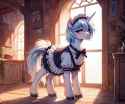 47418__safe_ai+generated_prompter-colon-mechanic+31_oc_oc+only_pony_unicorn_apron_blushing_bow+ribbon_bowtie_chest+fluff_clothes_crossdressing_detailed+backgr