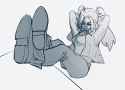 3377503__safe_artist-colon-amazingpuffhair_aria+blaze_human_equestria+girls_g4_arm+behind+head_clothes_crossed+legs_denim_feet+up_female_frown_grayscale_jacket_
