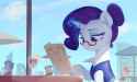 2203033__safe_artist-colon-luciferamon_rarity_pony_unicorn_alternate+hairstyle_clothes_cup_female_glasses_glowing+horn_horn_magic_mare_menu_telekinesis
