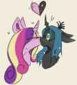 3598155__safe_artist-colon-sadcrab_princess+cadance_queen+chrysalis_alicorn_changeling_changeling+queen_pony_g4_aliasing_beige+background_blush+lines_blushing_b