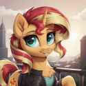 7154341__safe_imported+from+twibooru_sunset+shimmer_pony_ai+content_ai+generated_big+eyes_chest+fluff_city_clothes_ear+fluff_female_fluffy_generator-colon-stabl