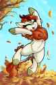 2778622__safe_artist-colon-skoon_autumn+blaze_kirin_autumn_awwtumn+blaze_cute_cute+little+fangs_eyes+closed_fangs_female_leaves_open+mouth_open+smile_skoon+is+t