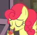 1453836__safe_strawberry+sunrise_solo_female_pony_pegasus_screencap_animated_food_cropped_gif_eating_swallowing_strawberry_honest+apple_shit+eating+g