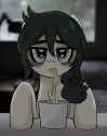 2862452__safe_artist-colon-_ton618__oc_oc+only_oc-colon-floor+bored_earth+pony_pony_bags+under+eyes_blurry+background_cup+noodles_cup+of+soup_eating_female_food
