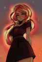 3579580__safe_artist-colon-polnocnykot_sunsetshimmer_human_equestriagirls_g4_mypastisnottoday_blushing_clothes_female_glowing_sad_shirt_skirt_solo_stars_s