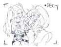 3601608__safe_artist-colon-amazingpuffhair_aria+blaze_sonata+dusk_human_equestria+girls_g4_black+and+white_blush+lines_blushing_cellphone_duo_duo+female_female_
