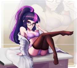 3557600__suggestive_artist-colon-the-dash-park_sci-dash-twi_twilight+sparkle_human_equestria+girls_g4_black+stockings_breasts_clothes_desk_feet_female_human+col