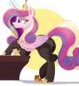 2457717__safe_artist-colon-raps_princess+cadance_alicorn_pony_g4_butt_candy_clothes_concave+belly_crossed+hooves_crossed+legs_crown_dock_female_food_glowing+hor