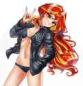 1487505__source+needed_useless+source+url_suggestive_artist-colon-racoonsan_edit_sunset+shimmer_human_g4_bikini_breasts_choker_clothes_devil+horn+28gesture29_fe
