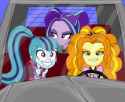 2224395__safe_adagio+dazzle_aria+blaze_sonata+dusk_equestria+girls_g4_dazzling_disguise_disguised+siren_driving_night+at+the+roxbury_what+is+love
