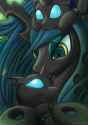 432129__safe_artist-colon-vavacung_queen+chrysalis_changeling_changeling+queen_nymph_cute_cutealis_cuteling_fangs_female_mommy+chrissy_pony+hat_smiling