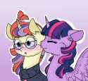 1138158__safe_artist-colon-pigzfairy_moondancer_twilight+sparkle_alicorn_pony_g4_-colon-o_blushing_cheek+fluff_cute_ear+fluff_eyes+closed_female_floppy+ears_les